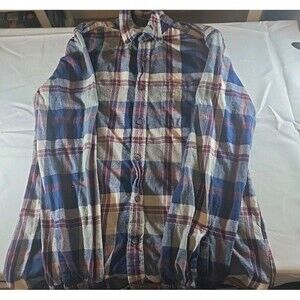 St Johns Bay Shirt Mens Small Brown Gray Plaid Long Sleeve Button Down Cotton